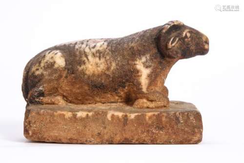 EARLY CHINESE CARVED MARBLE KUSHED RAM