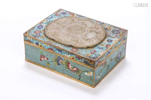 CHINESE CLOISONNE BOX SET with CARVED JADE INSERT