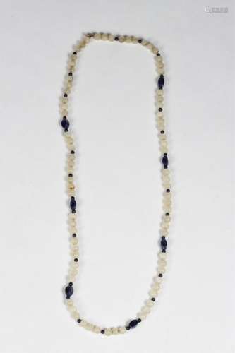 32 inch CHINESE QUARTZ and LAPIS BEADED NECKLACE