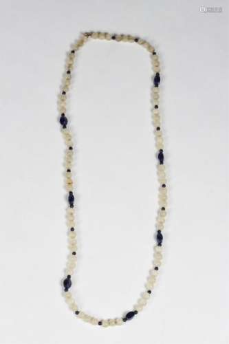 32 inch CHINESE QUARTZ and LAPIS BEADED NECKLACE