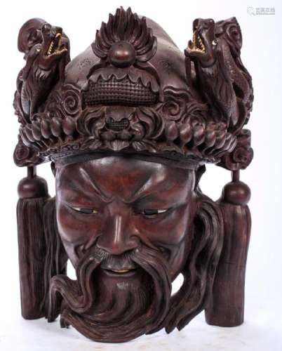 CARVED HARDWOOD CHINESE / MANCHUURIAN HEAD