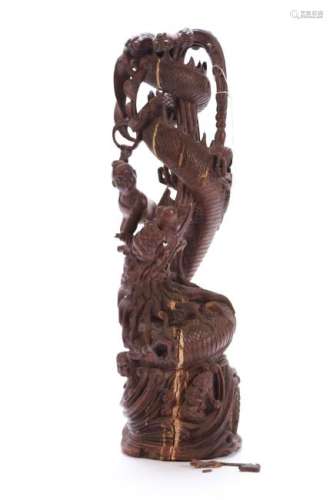 (19th c) CARVED WOODEN CHINESE DRAGON SERPENT