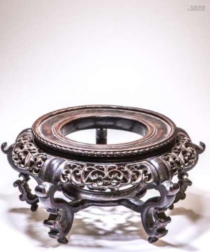 (19th c) CHINESE CARVED CIRCULAR HARDWOOD STAND