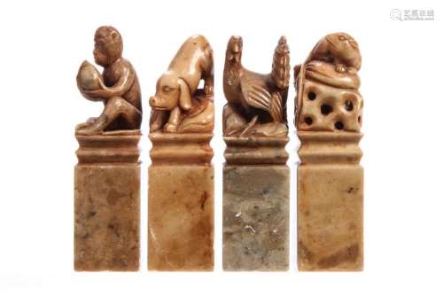 (4) CHINESE CARVED HARDSTONE FIGURAL CHOPS