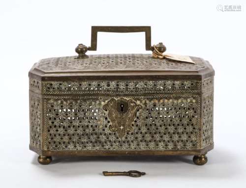 CHINESE BRASS CRICKET BOX with SWING HANDLE