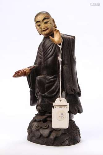 ANTIQUE CHINESE CARVED EBONY MONK
