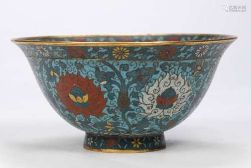 EARLY CHINESE CLOISONNE GILT BOWL