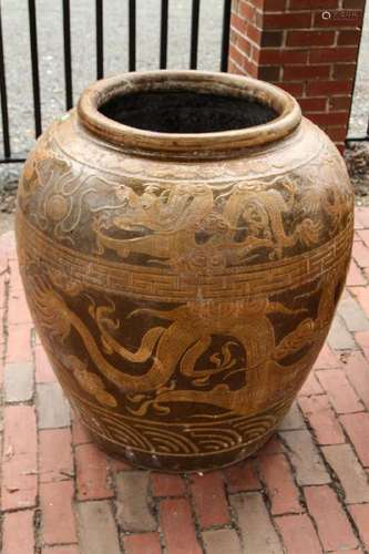 MONUMENTAL CHINESE STONEWARE DRAGON POT