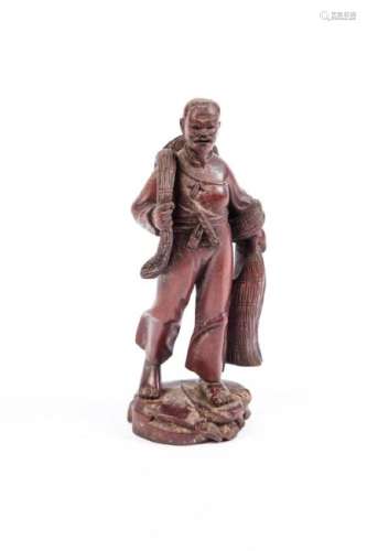 CHINESE CARVED WOODEN FISHERMAN with NET