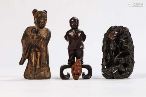 (4) ASIAN FIGURAL CARVINGS