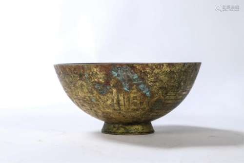 CHINESE GILT BRONZE FOOTED BOWL