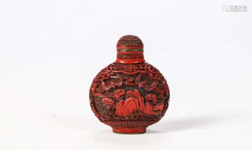 SIGNED CHINESE CINNABAR SNUFF BOTTLE