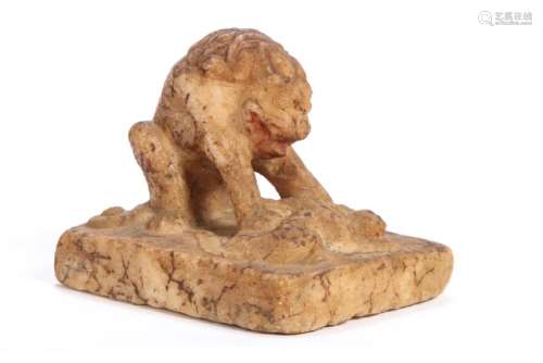 EARLY/ ARCHAIC CHINESE CARVED MARBLE GUARDIAN LION