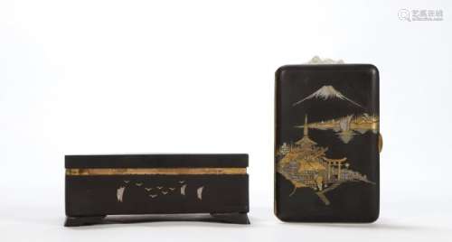 JAPANESE CIGARETTE BOX & CASE with METAL INLAY