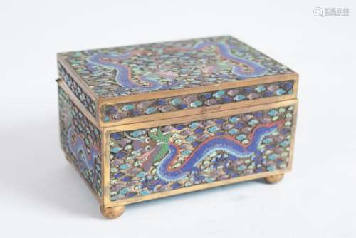 19th (c) CHINESE CLOISONNE BOX with DRAGON MOTIF