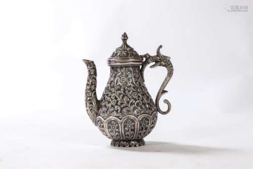 HAND CHASED PERSIAN SILVER TEA POT