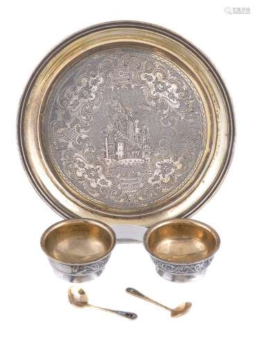 A Russian silver parcel gilt circular waiter