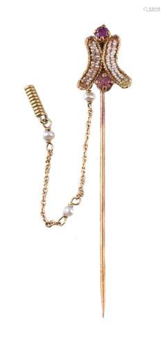 A ruby and seed pearl stick pin by Gerardo Sacco