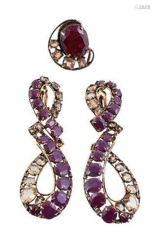 Iradj Moini, a pair of citrine and red corundum ear pendants