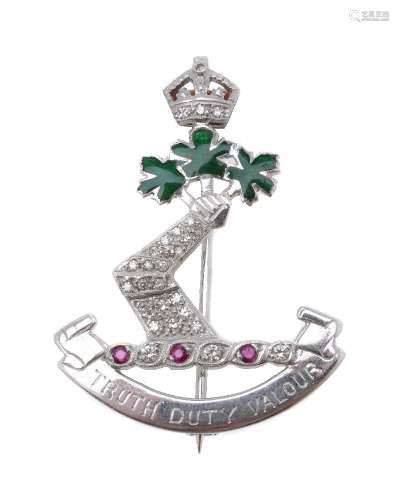 A diamond and ruby Royal Military College of Canada sweetheart brooch