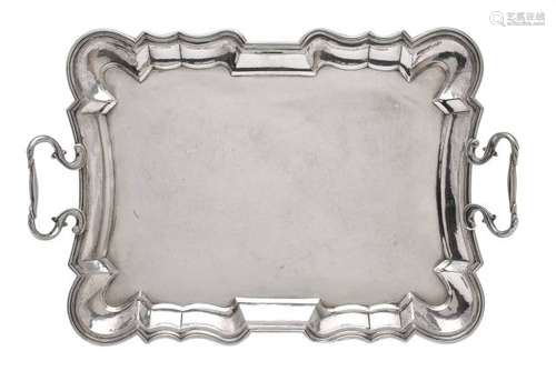 An Italian silver coloured shaped rectangular tray