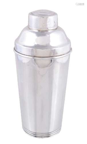 An American silver coloured cocktail shaker by S. Kirk & Son