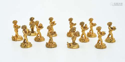 A set of twelve Italian silver gilt figural menu holders by Fabbrica Argenteria Fiorentina