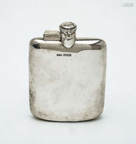 A silver rounded rectangular small spirit flask by James Dixon & Sons Ltd