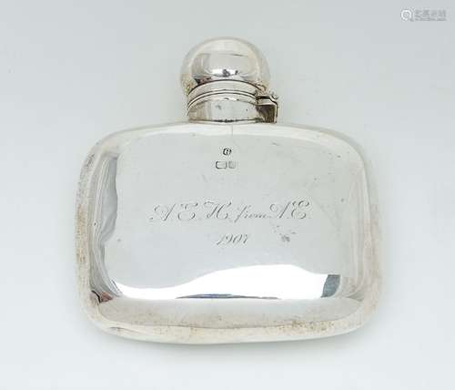 A late Victorian silver rounded rectangular small spirit flask by George Unite & Sons