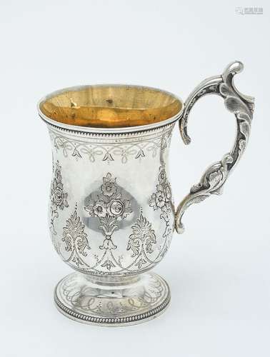 A Victorian silver pedestal christening mug by George Adams for Chawner & Co.