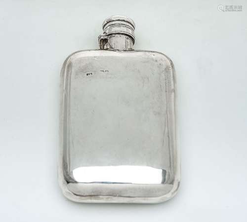 A Victorian silver rounded rectangular spirit flask by Sampson Mordan & Co