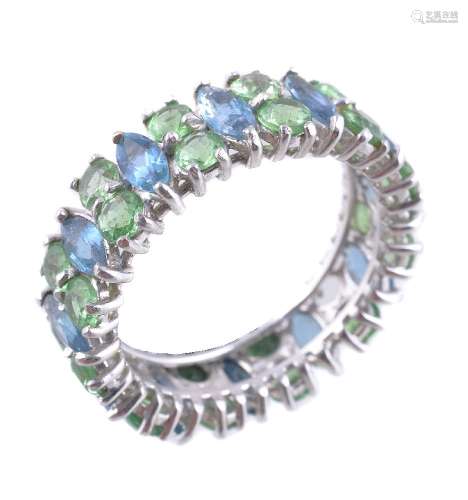 A natural blue and green stone eternity ring