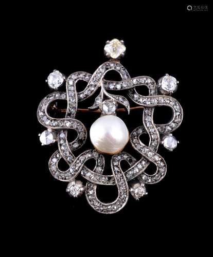 A diamond, coloured diamond and mabé pearl brooch
