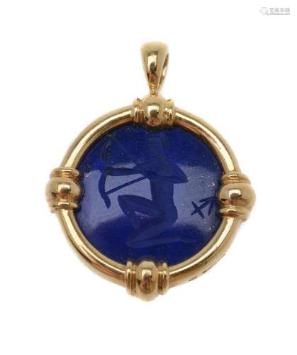An 18 carat gold lapis lazuli Sagittarius pendant by Theo Fennell
