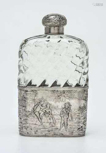 A German silver mounted wrythen moulded glass spirit flask by Storck & Sinheimer