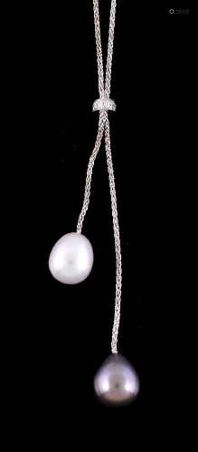 A freshwater cultured pearl and diamond négligeé pendant