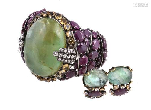 Iradj Moini, a citrine, red corundum and stained green stone bangle