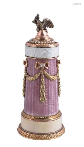 A Continental gold coloured, enamel and gem set scent bottle