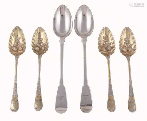 A set of four George III silver Hanoverian pattern table spoons by George Wintle