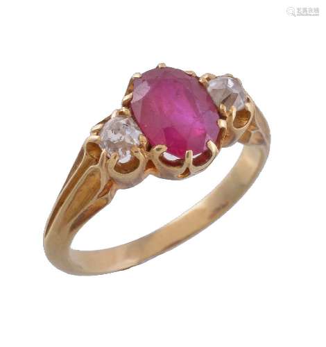 A Victorian diamond and ruby three stone ring
