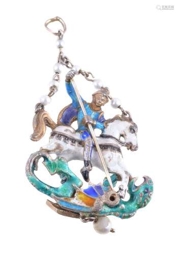 An early 20th century Austro Hungarian enamelled George and Dragon pendant