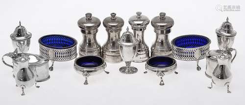 A collection of silver cruet items