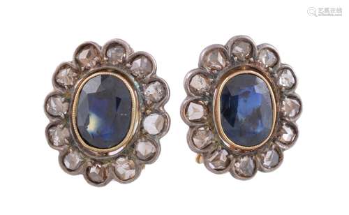 A pair of sapphire and diamond ear clips