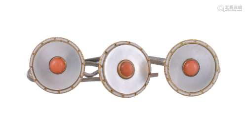 ϒ Three late Victorian coral and mother of pearl buttons