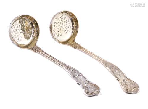 A pair of Victorian silver gilt Bright Vine pattern ice serving shovels by George Adams for Chawner