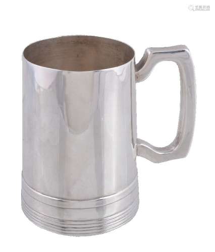 A silver straight-tapered christening mug by Walker & Hall