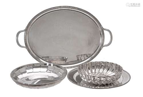 A French electro-plated twin handled oval tray by Christophle