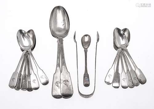 A collection of Irish silver fiddle pattern flatware