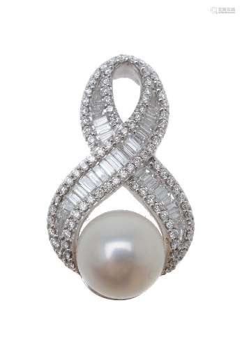 A cultured pearl and diamond pendant