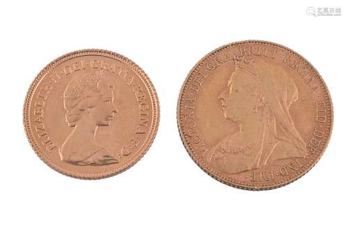 Victoria, Sovereign 1899, Elizabeth II, Half Sovereign 1982